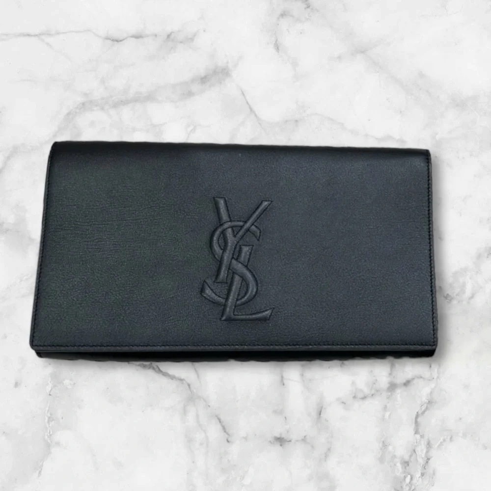 Yves Saint Laurent YSL Black on Black Clutch with Dust Bag